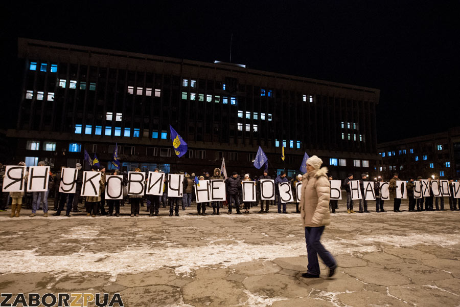 Надпись: Янукович не позорь нас, уходи! (Запорожье)