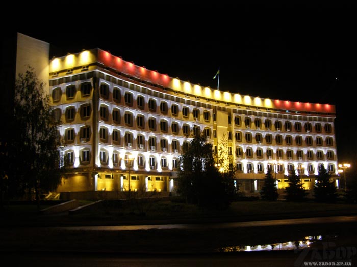 Ленинская райадминистрация Запорожья (ночью)